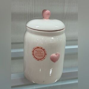 White Ceramic Storage Jar with Pink Heart